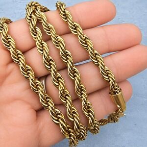 Vintage Gold Tone Rope Chain Necklace Twisted Link Statement Chain 28 Inch